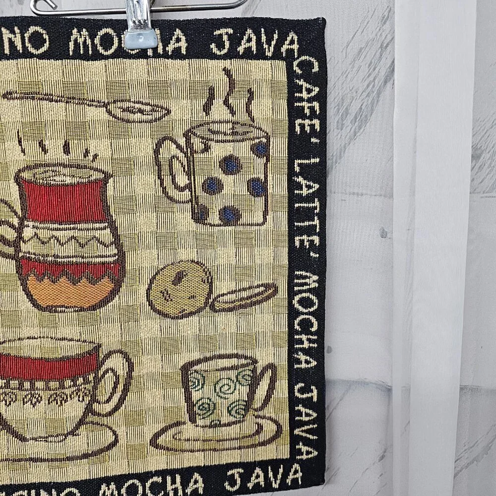 Place Mats Coffee Dining Green Black Bistro Canvas Farmhouse Woven x 6